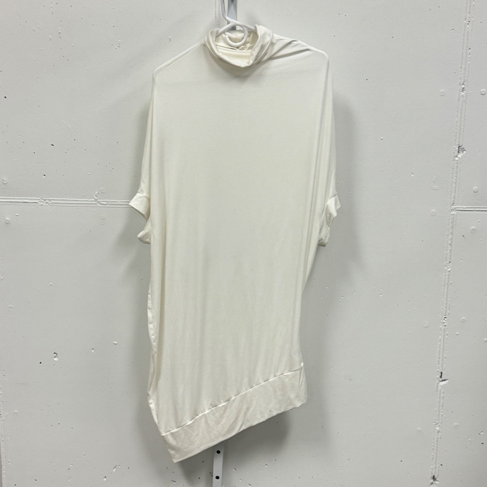 Marcella NYC Off White Asymmetrical Turtleneck Tunic Midi Dress Number 101 Large